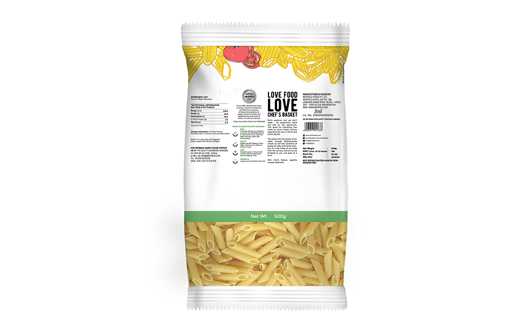 Chef's Basket Durum Wheat Penne Pasta   Pack  500 grams